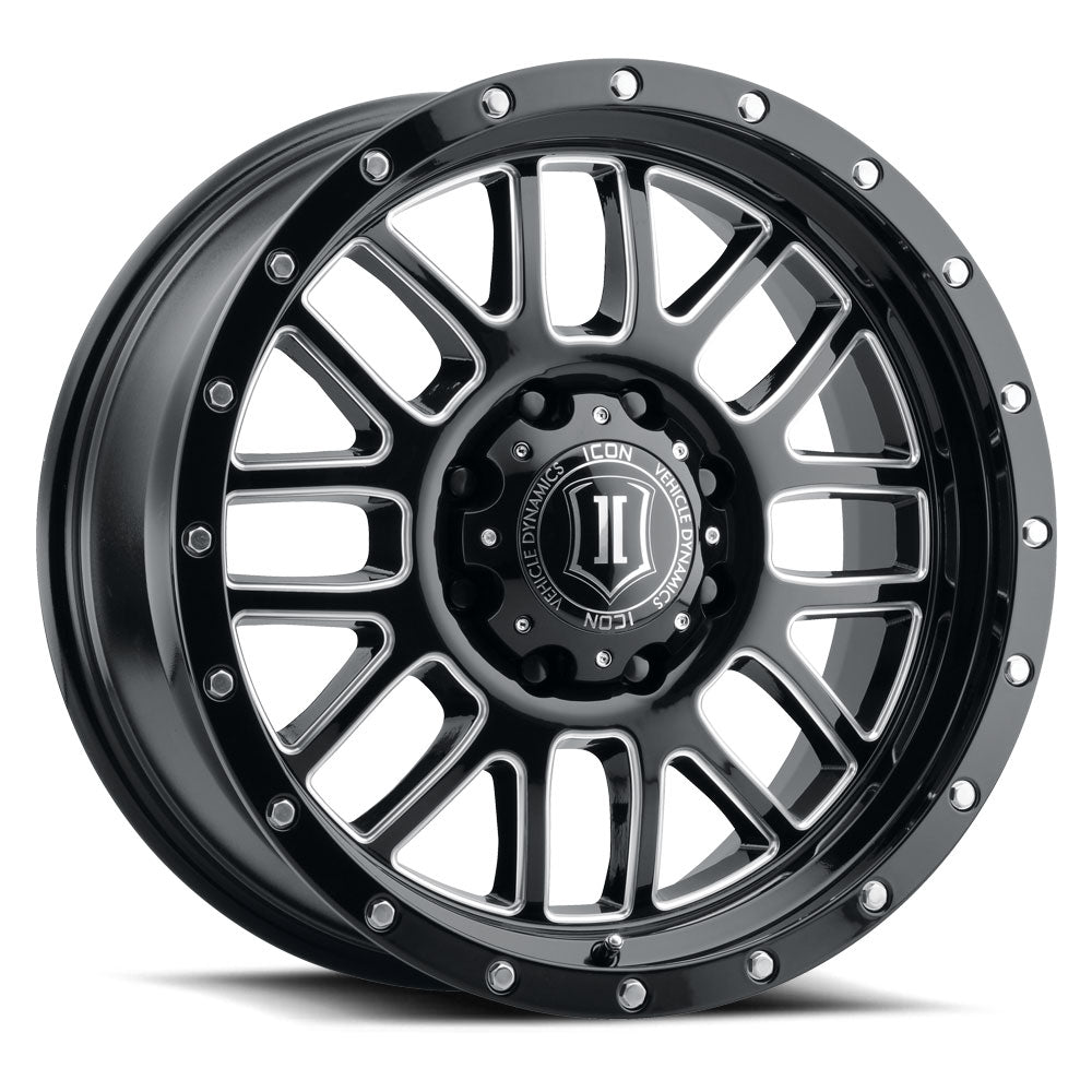 ICON Alloys Alpha, Gloss Black, Milled Windows, 20 x 9 / 8x180, 12mm Offset, 5.5" Backspace
