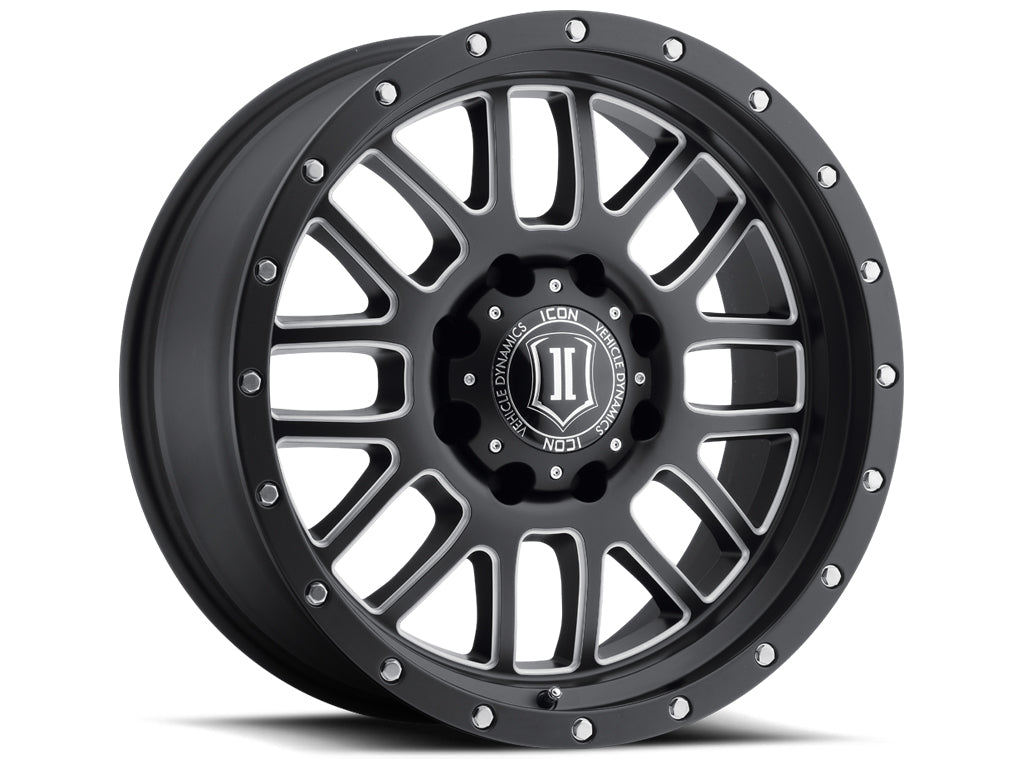 ICON Alloys Alpha, Satin Black, Milled Windows, 20 x 9 / 8x180, 12mm Offset, 5.5" Backspace