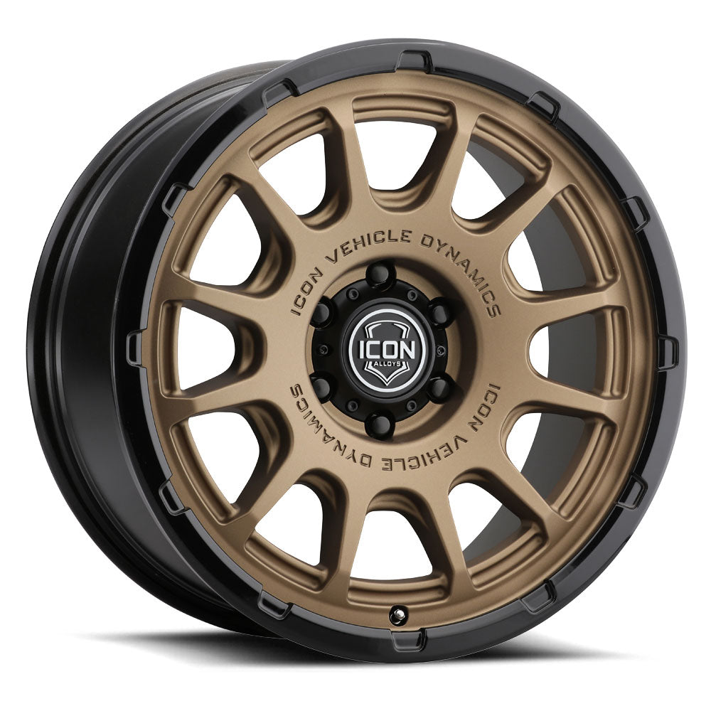 ICON Alloys Rancho, Satin Bronze w/ Gloss Black Lip, 20 x 9 / 5 x 5, -12mm Offset, 4.5" BS