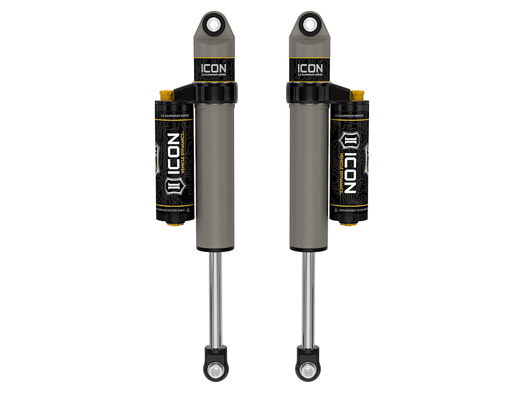 ICON 2001-2026 GM 2500/3500 HD, 0-1" Lift/2007-2018 GM 1500, 4" Lift, Rear, V.S. 2.5 Aluminum Series Shock Absorbers, Piggyback Reservoir w/ CDCV, Pair