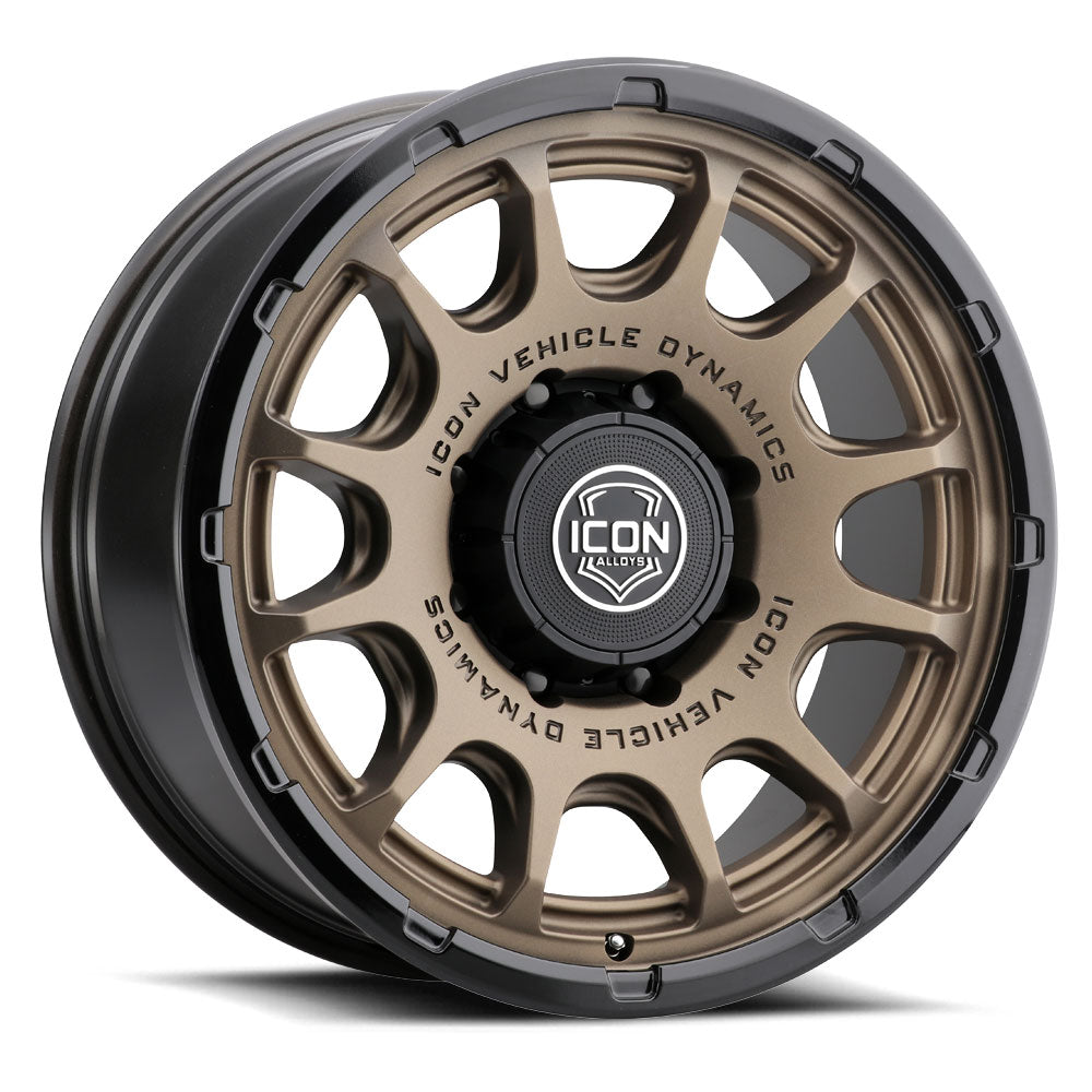 ICON Alloys Rancho, Satin Bronze w/ Gloss Black Lip, 20 x 9 / 8 x 6.5, 12mm Offset, 5.5" BS
