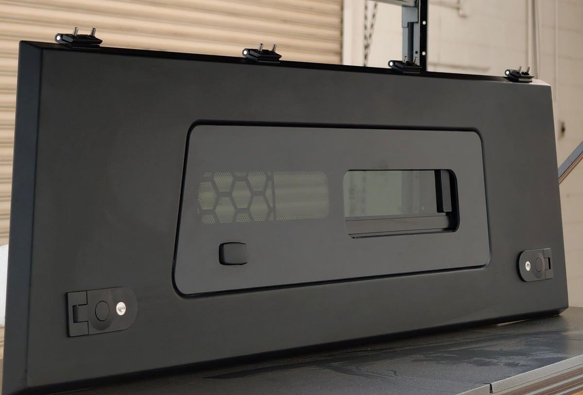 Side door with sliding glass and interior molle