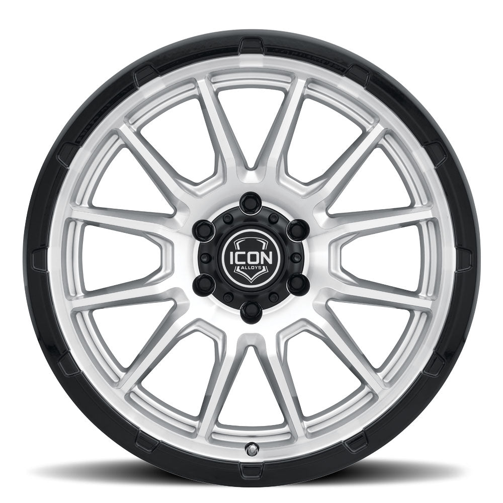 ICON Alloys Cajon, Silver Machined w/ Gloss Black Lip, 20 x 9 / 6 x 135, 16mm Offset, 5.625" BS